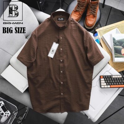 [ Big Size 80- 130 kg] Áo sơ mi tay ngắn bigsize nam vải đũi nút cài cổ trụ màu nâu thời trang Big Men