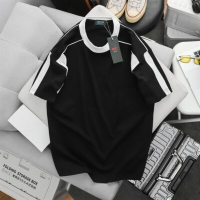 Áo thun cổ tròn big size unisex phối màu trắng đen thời trang (Mẫu 22) - sọc vai nách