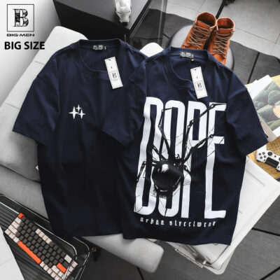 [ Big Size 85-135 kg] Áo thun cotton bigsize nam màu xanh đen in thời trang Big Men